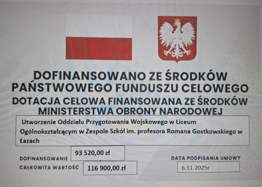 INFORMACJA O DOTACJI Z MINIOSTERSTWA OBRONY NARODOWEJ DO ODDZIA�U PRZYGOTOWANIA WOJSKOWEGO